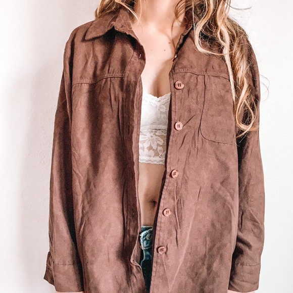 Velvety brown button up💐 - Picture 1 of 4